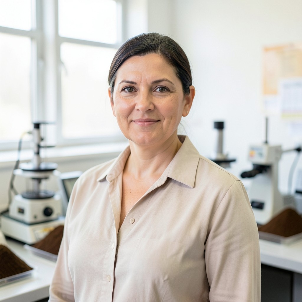 Portrait of course tutor Elena Marsh in the teaching laboratory